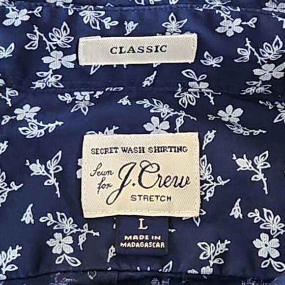 J. Crew Long Sleeve Button-Down Shirt Men's Large Blue Floral Classic Stretch - Picture 4 of 14